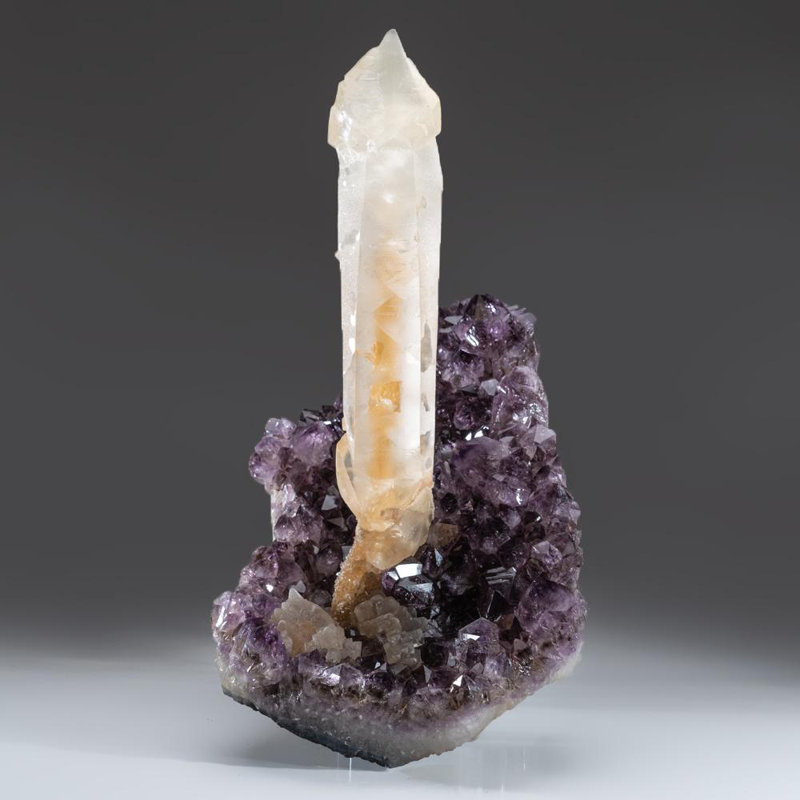 Natural Calcite on Amethyst Cluster