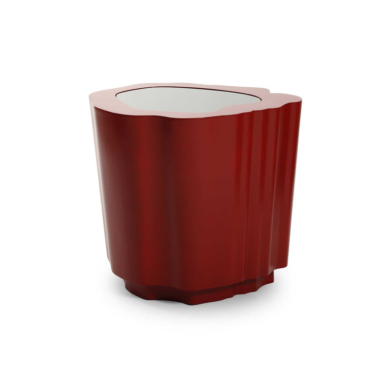 Amorphous Side Table W/Glass Top, Red