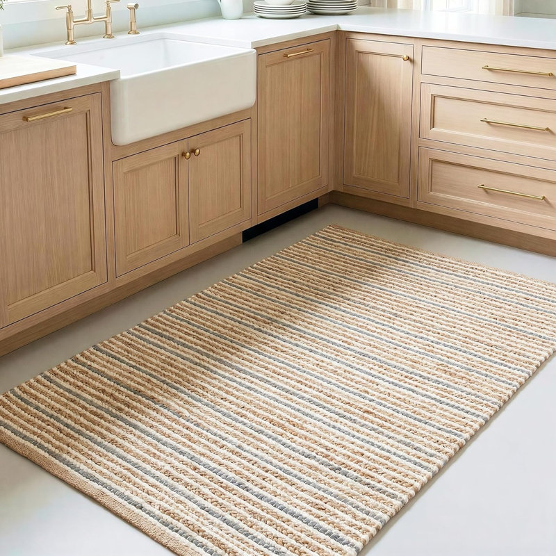 Remi Jute Striped Rug / Farmhouse Rugs for Bedroom and Living Room in Brown, White & Gray, 2x3