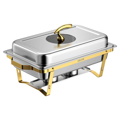 2 Packs Chafing Dishes for Buffet Set, 9QT Stainless Steel Chafer, 1 Full & 2 Half-Size Pans, Rectangle Buffet Server Warmer, Glass Lid, Fuel Holder, Tong, Glass Pad
