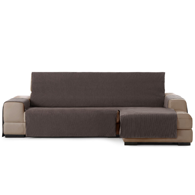 Birbal Box Cushion Chaise Lounge Slipcover, Brown, 220cm H x 240cm W x 3cm D