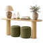 Ensemble de console 70 po en chêne avec 2 repose-pieds ronds rembourrés-132947723-134502932