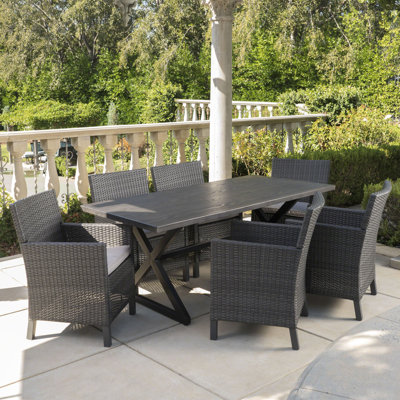 Lusher 6 - Person Wicker Patio Dining Set with Rectangular Table