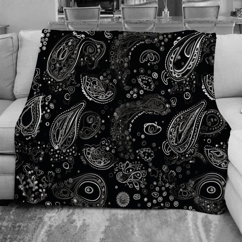Machine Printed Throw Blanket, 68" W x 80" L, Black/Silver