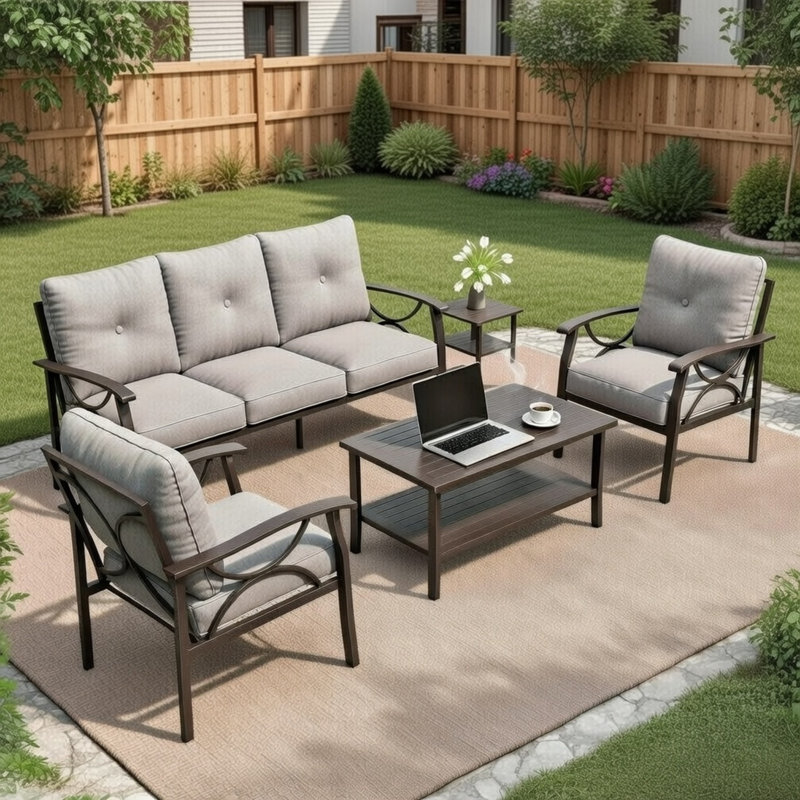 Ensemble de meubles de patio en métal 5 pièces, Gris