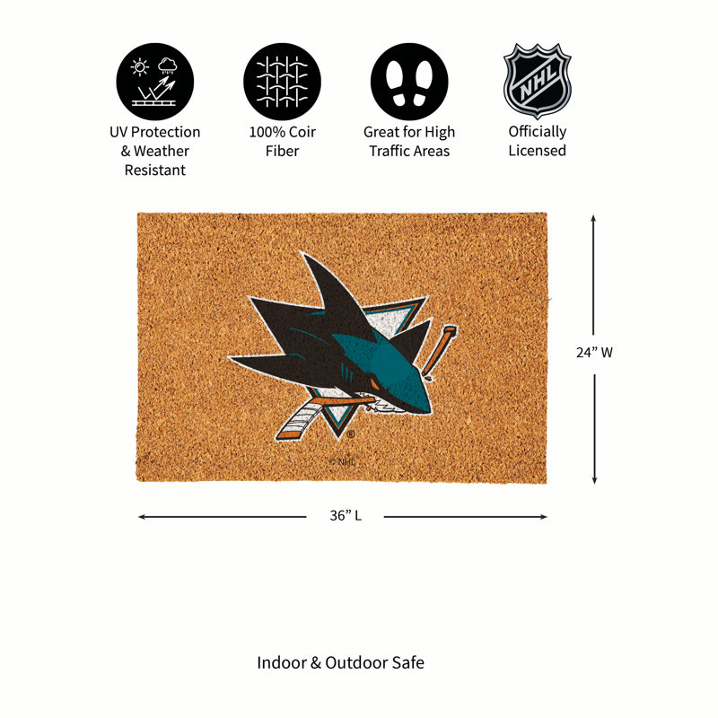 San Jose Sharks Large Full Color Coir Mat, 36"x24"