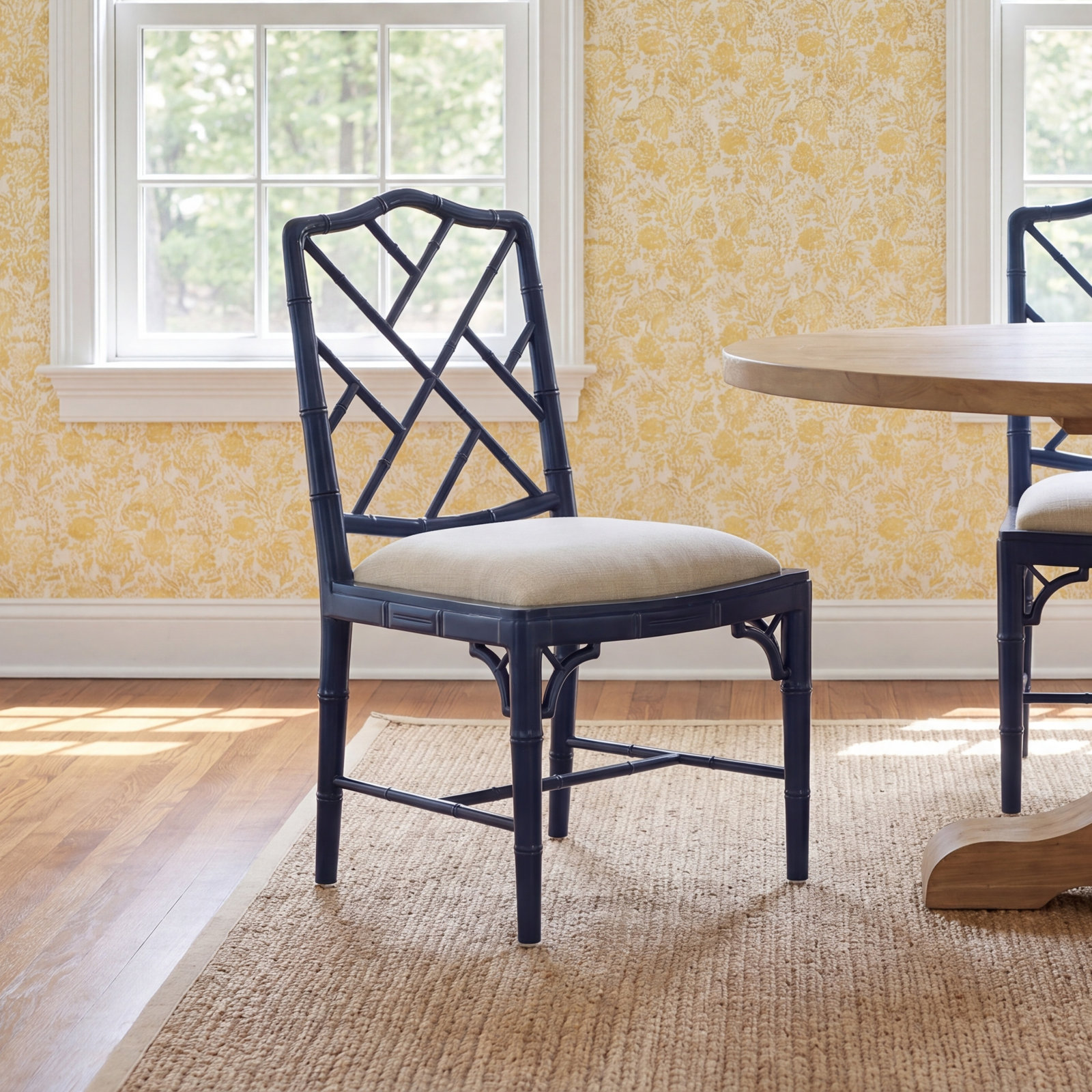 Carbie Linen Mahogany Dining Chair, White