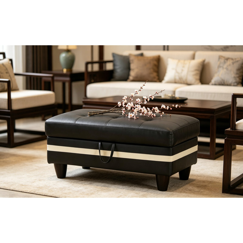Tabouret de repose-pieds rectangulaire en similicuir 33,5 po x 22 po x 17 po, Similicuir noir / blanc