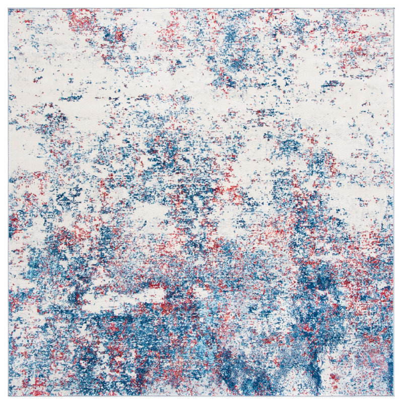 N'Keal Performance Abstract Rug, Square 5', Navy/Red