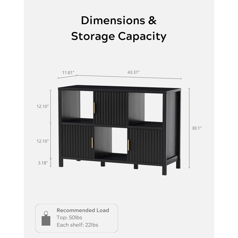 Modern Waveform Accent Cabinet With 3 Doors & Open Shelves – Mid-Century Buffet Table, Storage Sideboard For Living Room, Dining Room