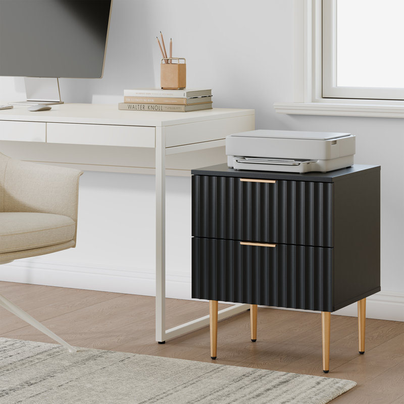 White and Gold Fluted 2-Drawer Nightstand Set