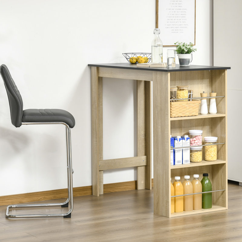 Table de bar à hauteur de comptoir avec 3 tablettes, naturel