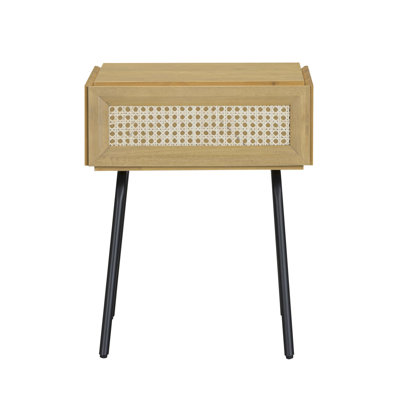  Lulu Solid Wood Nightstand with Natural Rattan Drawer
