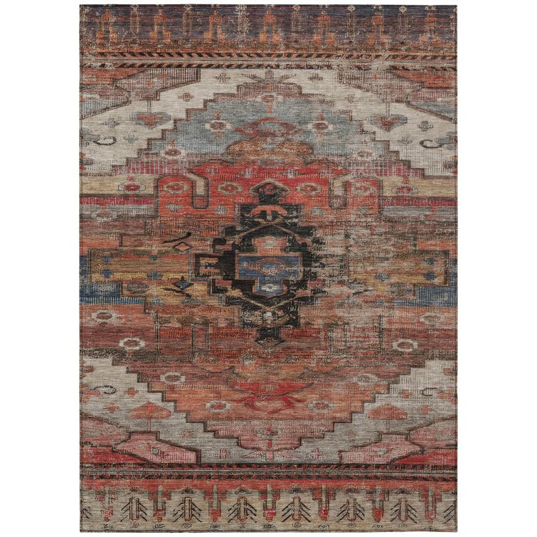 Machine Washable Indoor/Outdoor Xhevrie Paprika Rug