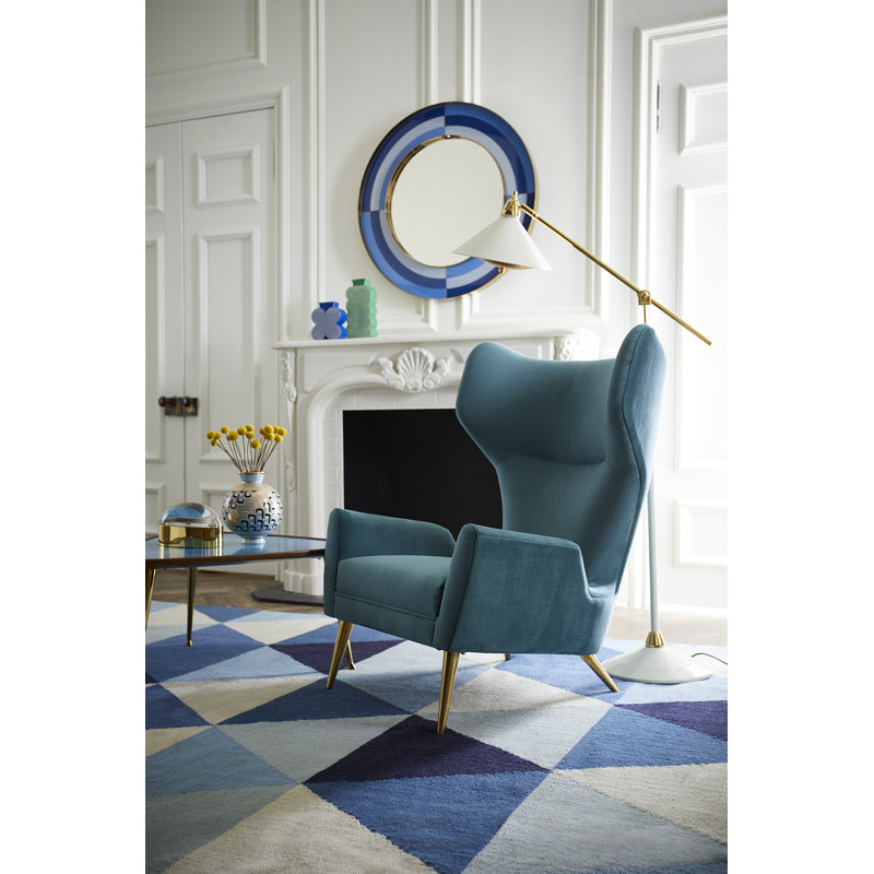 Milano Wing Chair, Bergamo Aegean, Brass