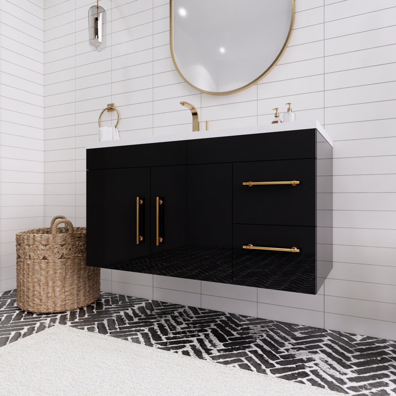 Trevah 42" Left Single Bathroom Vanity Set, Gloss Black