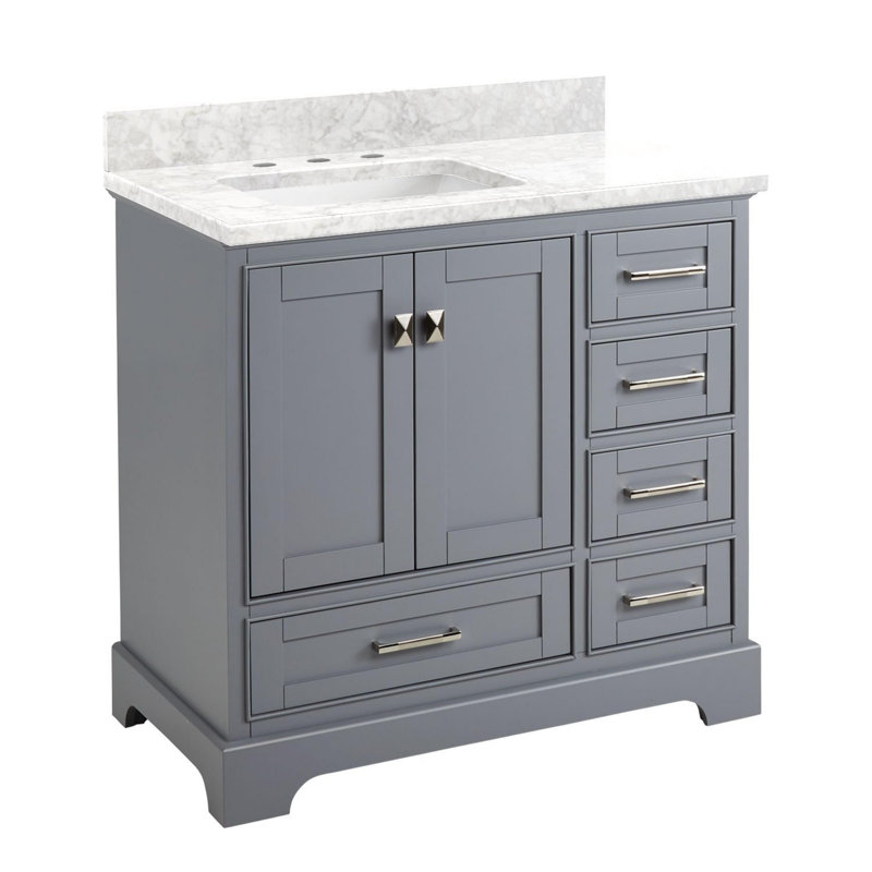 Quen 36" Freestanding Single Basin Vanity Set with Cabinet, Vanity Top, Gray