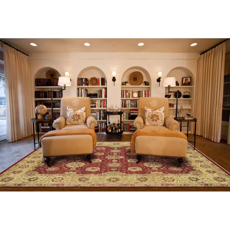 Drake Wool Oriental Area Rug in Red/Gold, Rectangle 4' x 6'