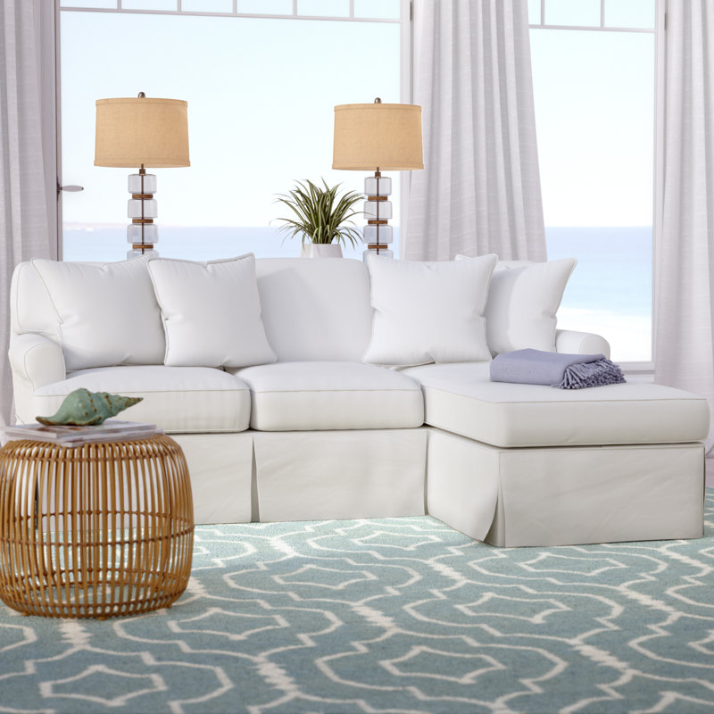 Wesham Slipcovered Sleeper Sectional Sofa with Interchangeable Chaise, Cotton Upholstered Sofa Bed with Gel Memory Foam Mattress, Removable Seat & Back Cushions, Pillow-Back Design