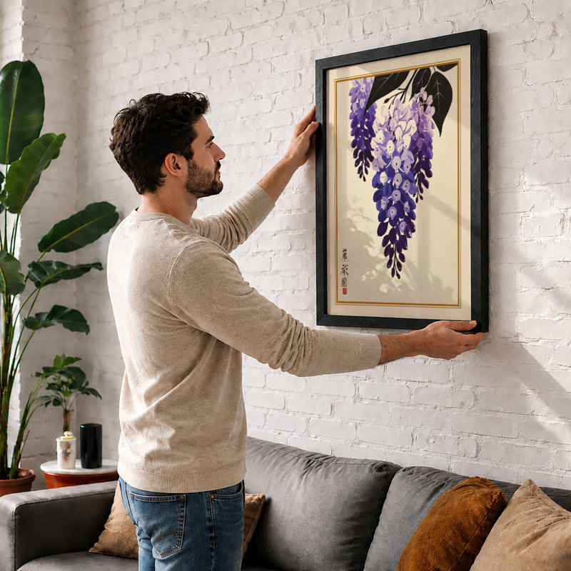 Wisteria in Bloom Japandi - Framed Print, A1 - 84.1 x 59.4 cm, Oak