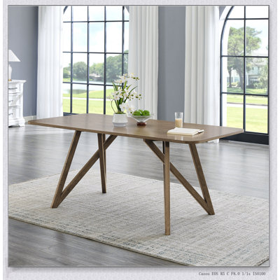 Darla 70 Inch Rectangular Walnut Oak Dining Table With Geometric Cross Base, Perfect For Modern And Elegant Dining Spaces.