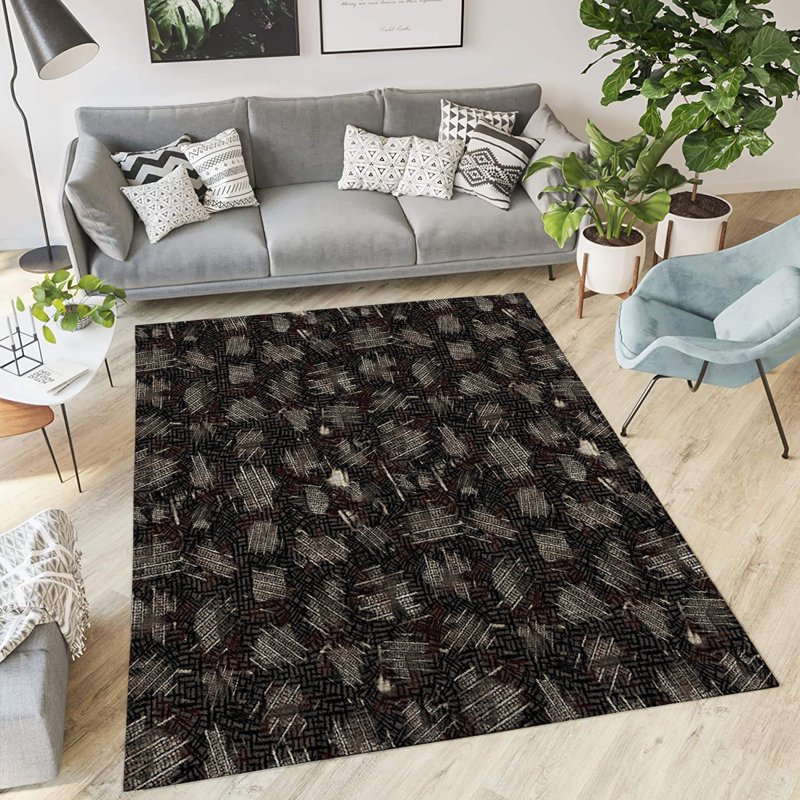 Tapis intérieur / extérieur en polyester tissé à la machine rectangle gris / blanc, Rectangle 3 pi x 5 pi