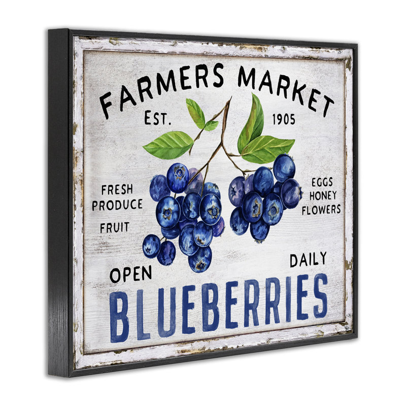 «Farmers Market Blueberries», art giclée par Creatif Belle, H 16 po x l 20 po, Giclée encadrée noir minuit