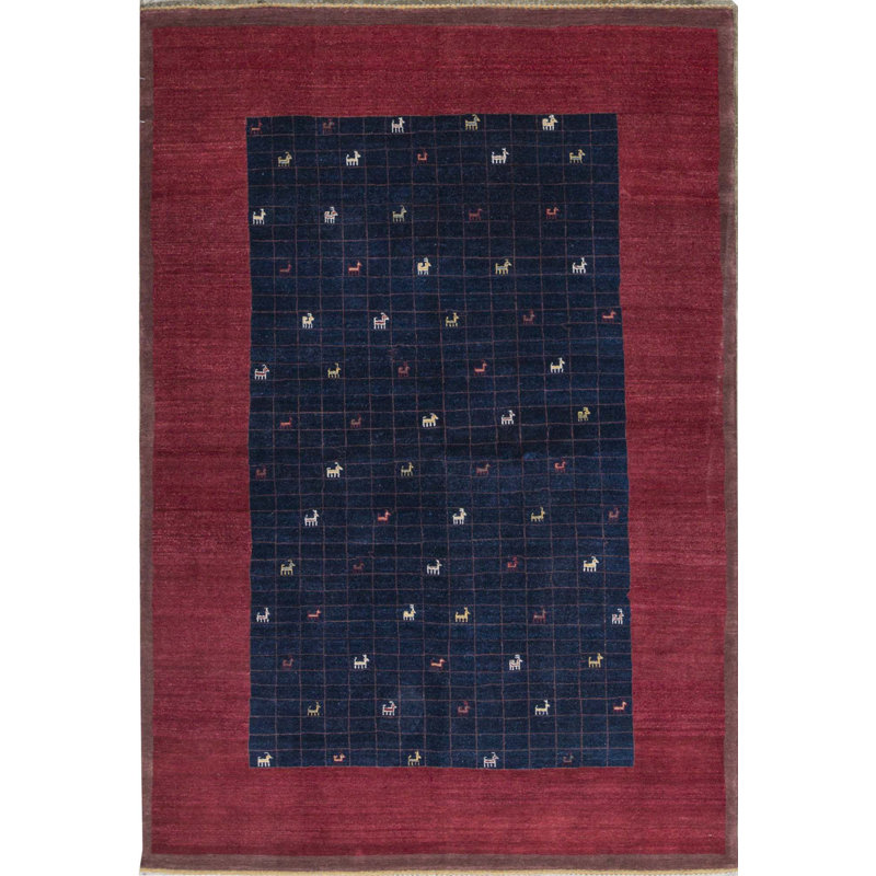 Tapis rouge et noir noué à la main de haute qualité