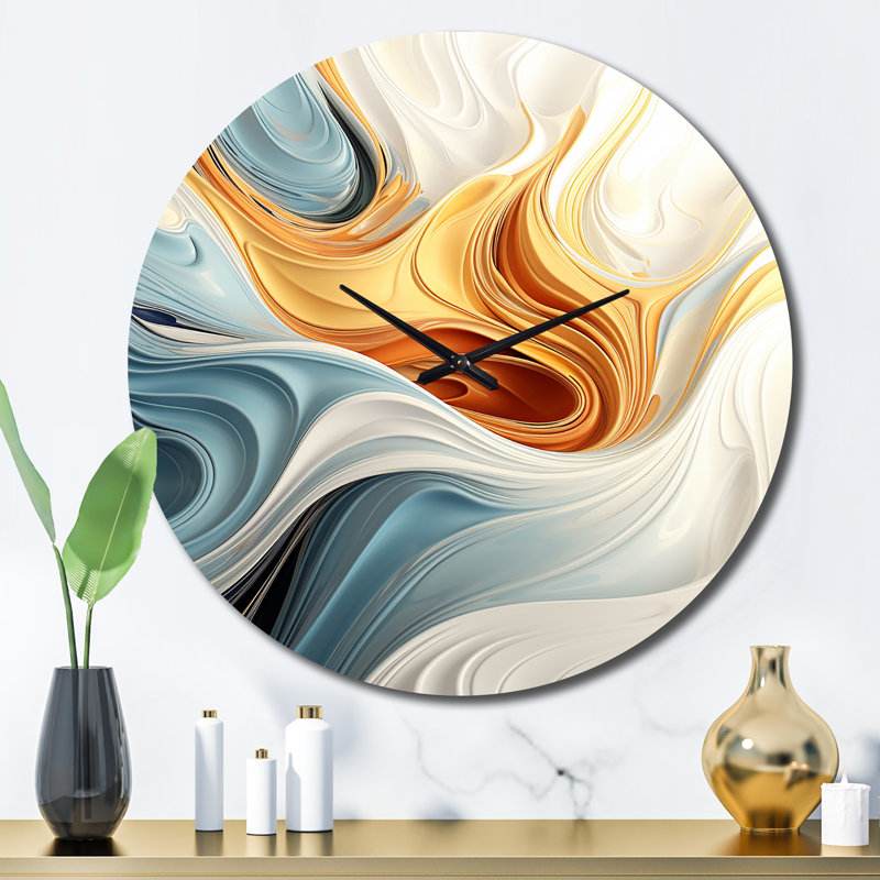 Horloge murale rétro en métal bleu et orange, Grand