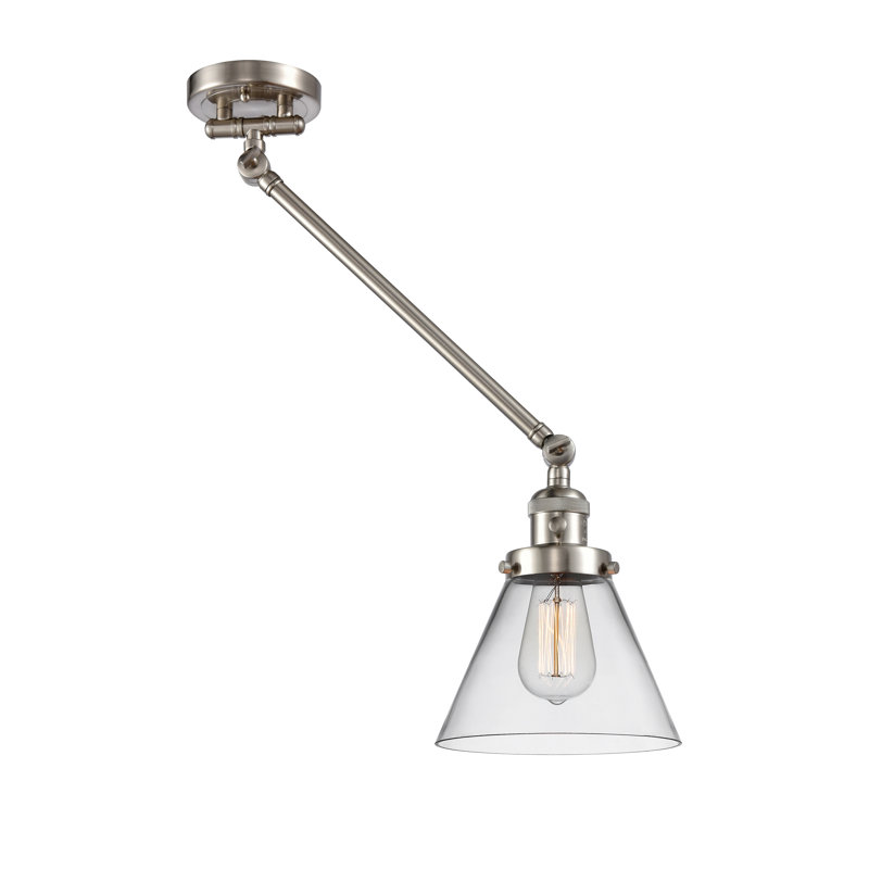 Lampe murale avec bras pivotant 1 lumière Cone, Ampoule à DEL rétro de 3,5 W, Nickel satiné brossé, Clair