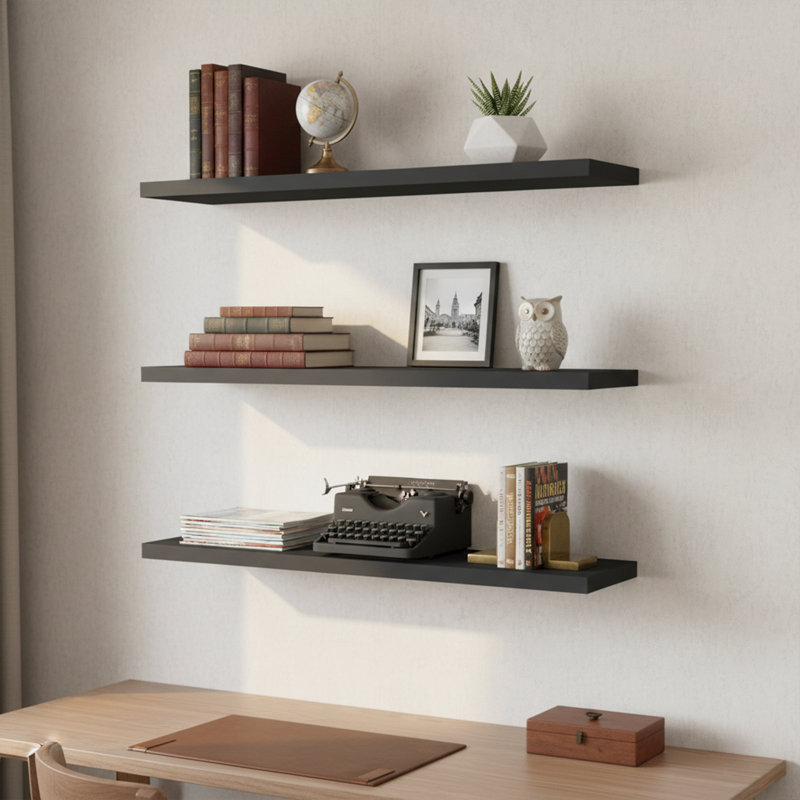 Williemae 3 Piece Floating Shelf, Anthracite