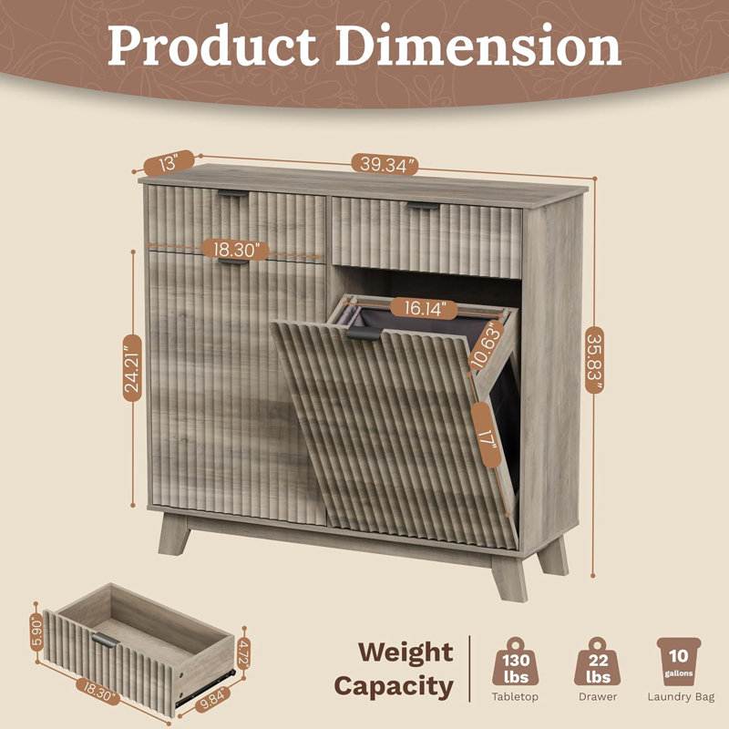 Double Tilt Laundry Basket Cabinet, Gray Wood