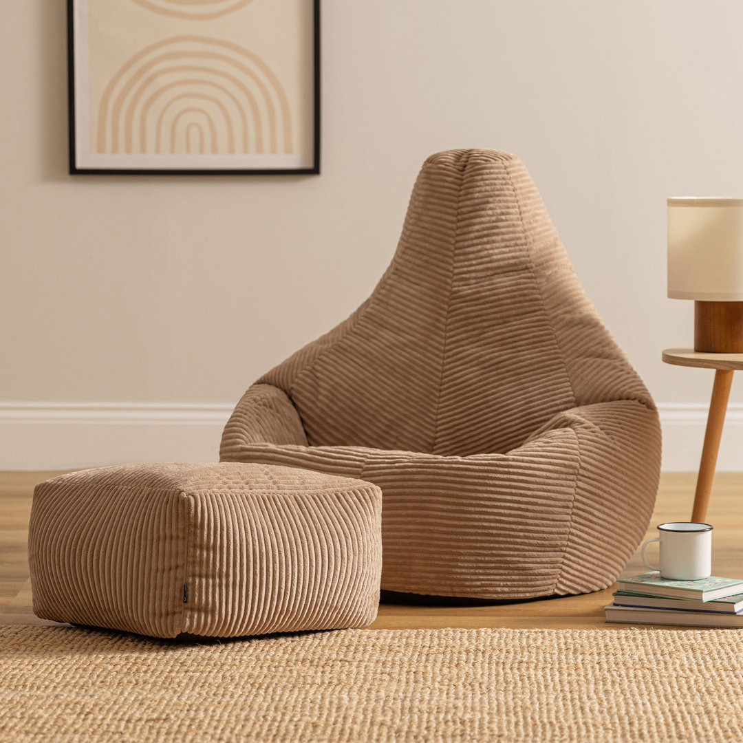 Bean Bag Bazaar Dalton Corduroy Recliner Bean Bag and Footstool