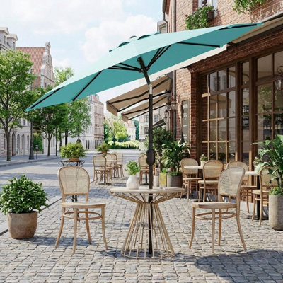 Parasol de marché rond de 9 pi, imperméable et protection contre les rayons UV avec manivelle et inclinaison, bleu