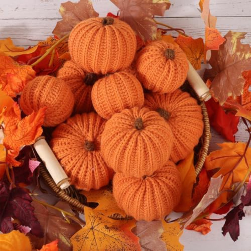 Ensemble de 12 citrouilles d'automne au crochet faites à la main avec des décorations d'Halloween de 2,36, 3,15 et 4 pouces