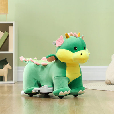 6V Kids Ride on Horse, Battery Powered Ride on Toy, Triceratops Shaped Electric Animal Car with Music Forward, PU Wheels, for Girls Boys Aged 18-36 Months, Green