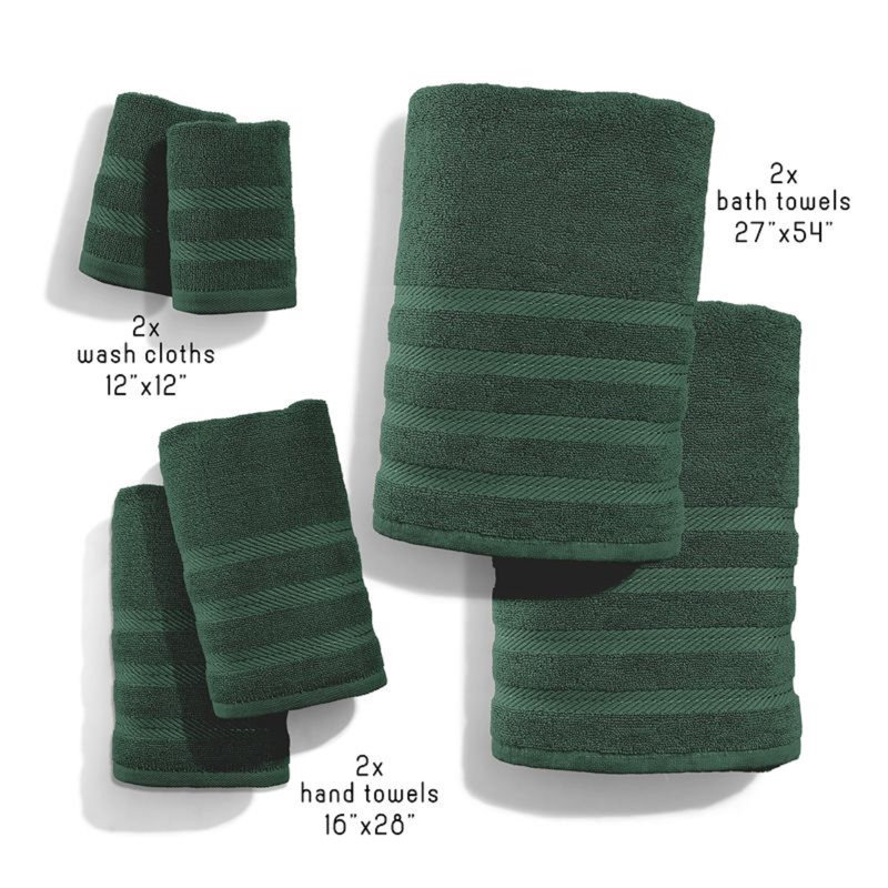  100% Combed Cotton 6-Piece Bath Towel Set – Ultra Soft & Highly Absorbent Towels for Bathroom, Hunter Green