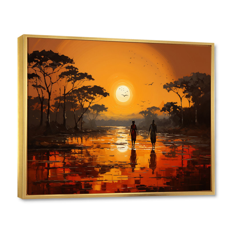 African Savannah Serenade VI - Art mural africain, H 34 po x l 44 po, Cadre flottant doré