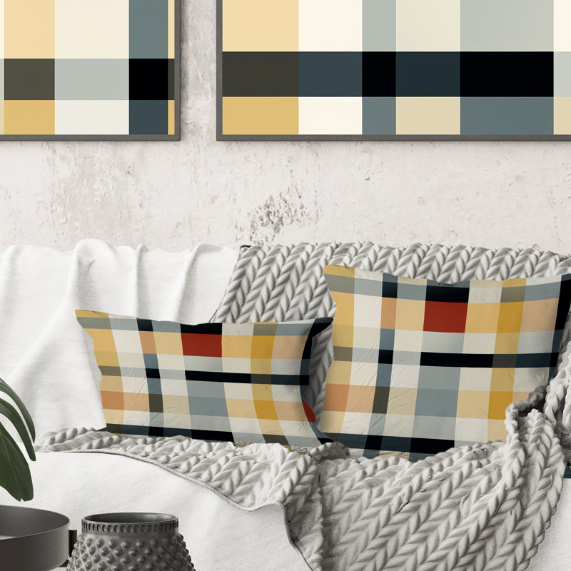 Black and Cream Plaid Sophistication - Coussin décoratif imprimé à carreaux, H 16 po x l 16 po