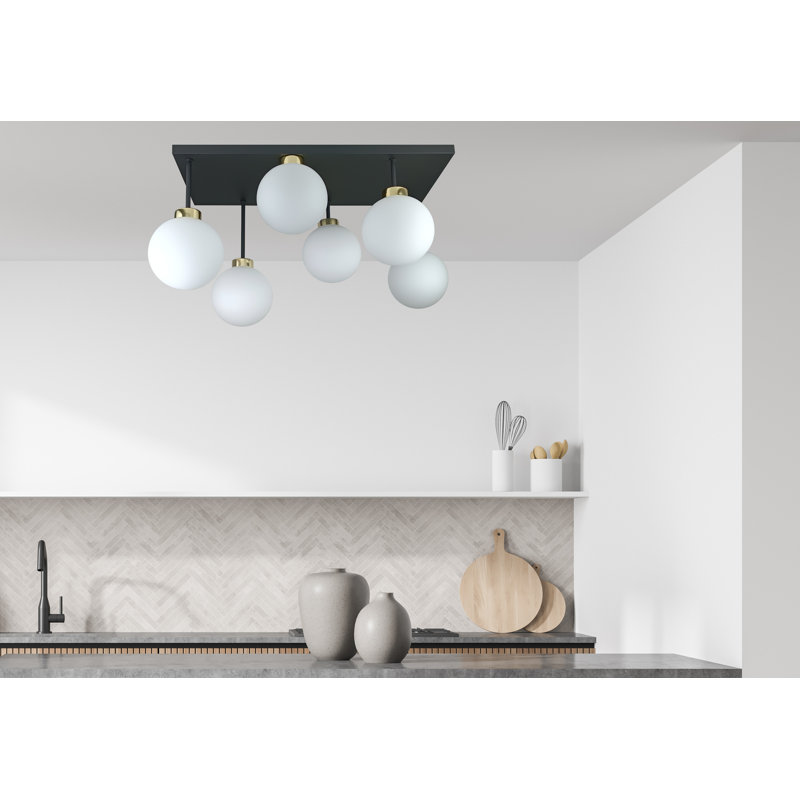 Alexzander Glass Semi Flush Mount, Gold, White