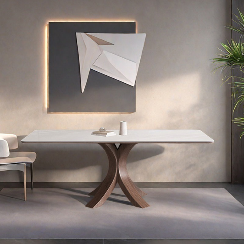 Table de salle à manger Smooth Beauty, H 29,53 po x L 70,87 po x l 35,43 po, Taupe, Blanc
