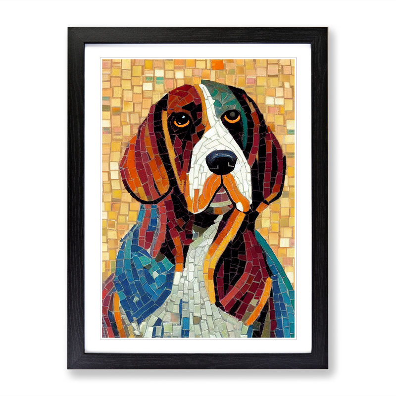 Basset Hound Mosaic - Single Picture Frame Print, Black, 34cm H x 25cm W