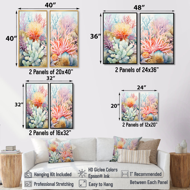 Ciel de corail coloré II - impressions sur toile nautiques, 36" H x 48" W, Impression encadrée flottante, Black