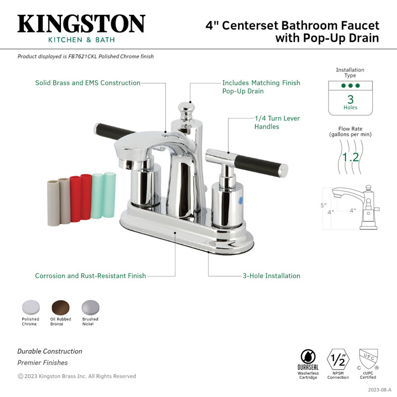 Robinet de salle de bain central Kaiser avec bonde, Nickel brossé