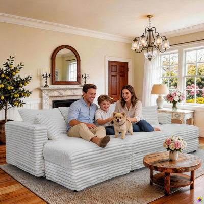 Gus 102.4"W/ 70.8"W Modular 7 Seaters Corduroy Sectional, include 3 Ottomans