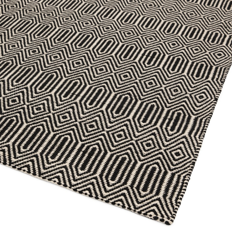 Black Geometric Handmade Modern Easy To Clean Rug Dining Room Bedroom And Living Room, Wool, Rectangle 100 x 150cm