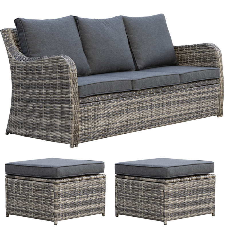 3-Person Aluminum Sofa Seating Group with Ottomans
