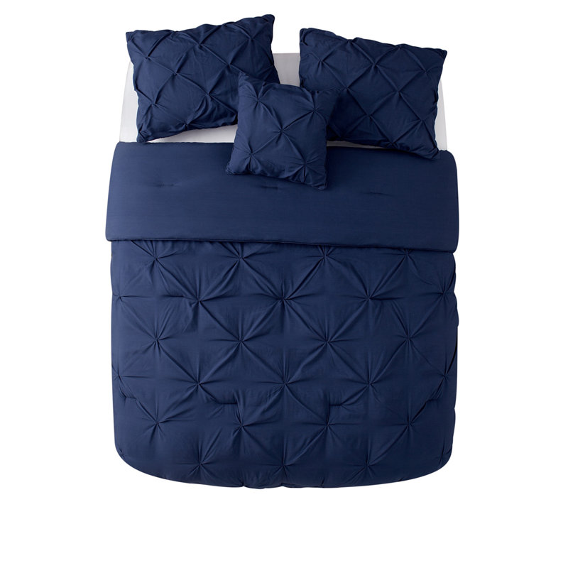 Carmen 3-Piece Pintuck Comforter Set, Navy, Queen Comforter + 2 Shams + 1 Throw Pillow