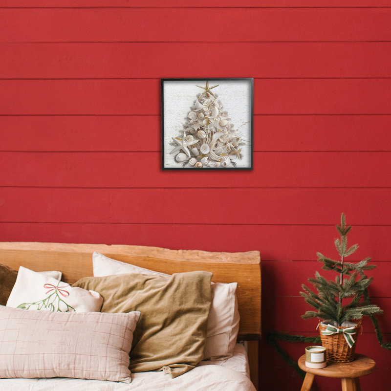 Giclée sur arbre de Noël Beachy Shiplap, design par Sasha, H 12 po x l 12 po, Giclée encadrée noir minuit