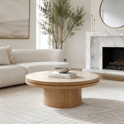 Table basse en pierre frittée avec piédestal en panneau de fibres à densité moyenne robuste pour les espaces de vie modernes, facile à assembler et à entretenir